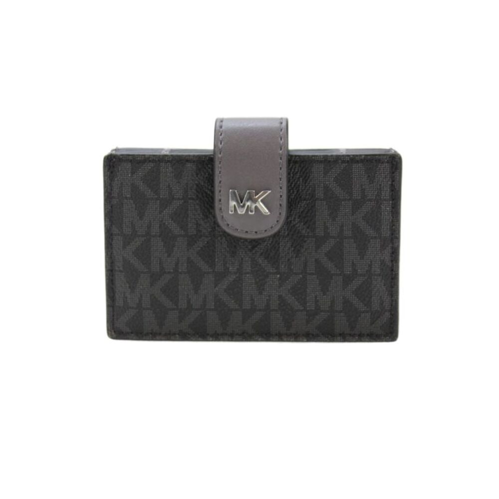 Michael Kors Womens Signature Logo Snap Closure Card Wallet Black